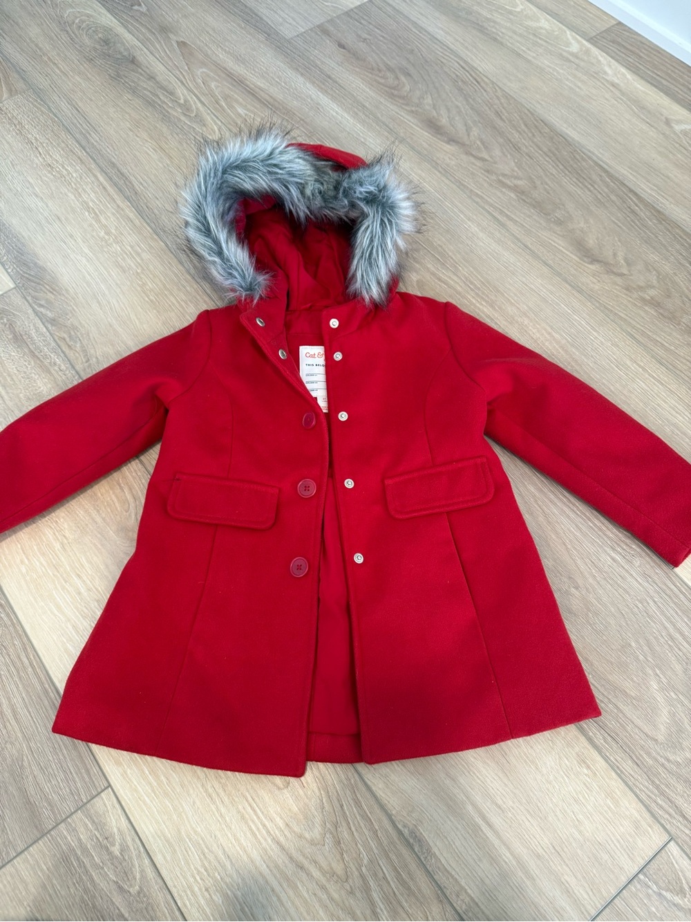 Toddler Girls Red Jacket with Fur Hood